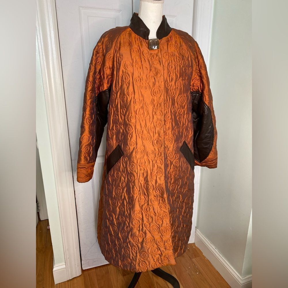 Vintage 50s/60s Heavy Quilted Silk Coat with Removable Faux Fur Lining Sz L-XL